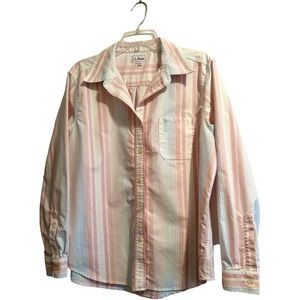 L.L. Bean Striped Button Down Shirt Womens Large Pastel Colors 100% Thick Cotton